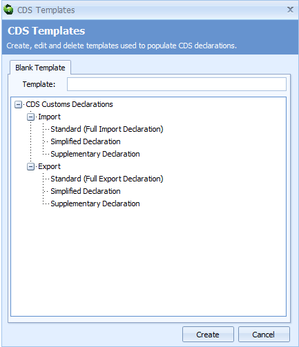 'CDS Templates' dialog box