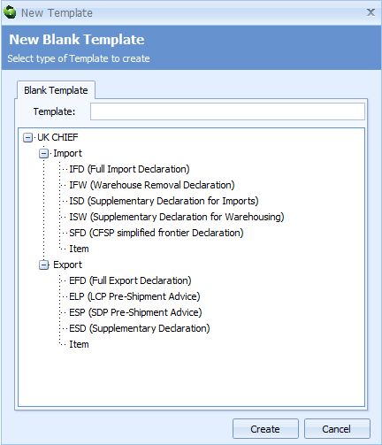 'New Template' dialog box