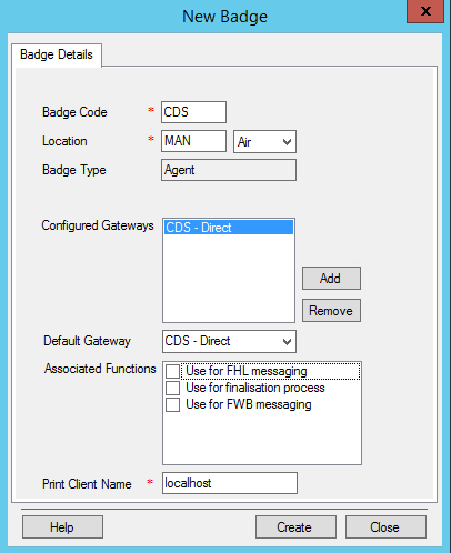 Image showing a completed agent badge configured to send declarations direct to CDS