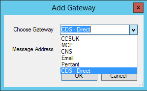 Image showing the CDS - Direct gateway being selected when adding a Gateway