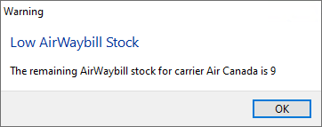 Low Air Waybill Stock Prompt