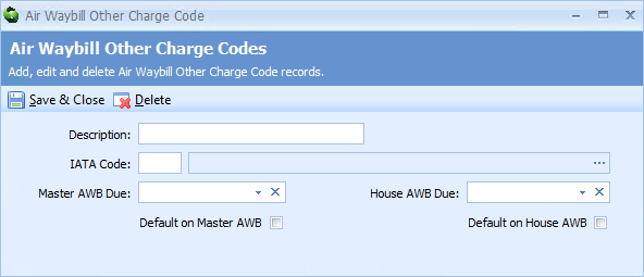 Air Waybill Other Charge Code Editor