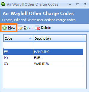 Air Waybill Other Charge Codes Dialog Box