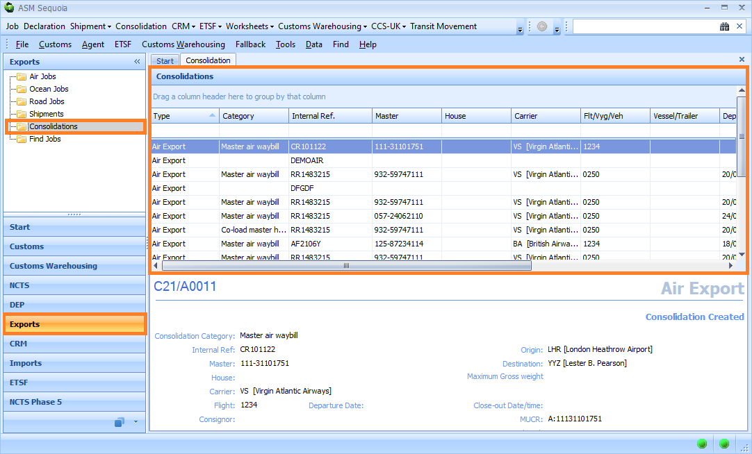 Click on Exports, then on Consolidations Folder